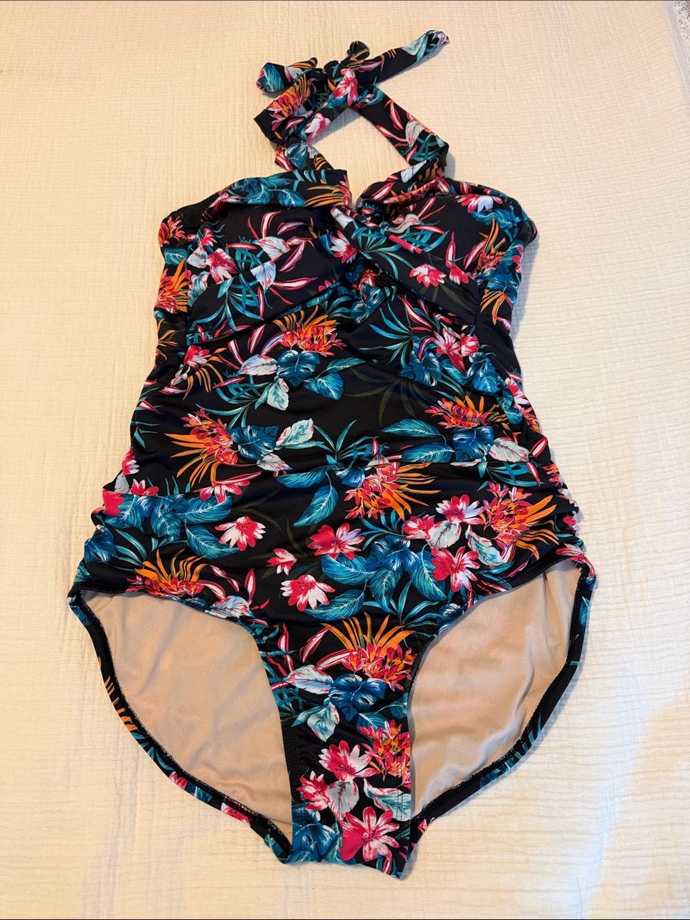 Merona Black Tropical Floral One-Piece Swimsuit